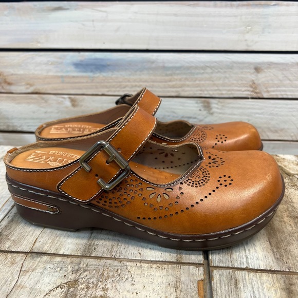 LArtiste Spring Step Aneria Brown Leather Clogs Mary Jane Mule Comfort 37